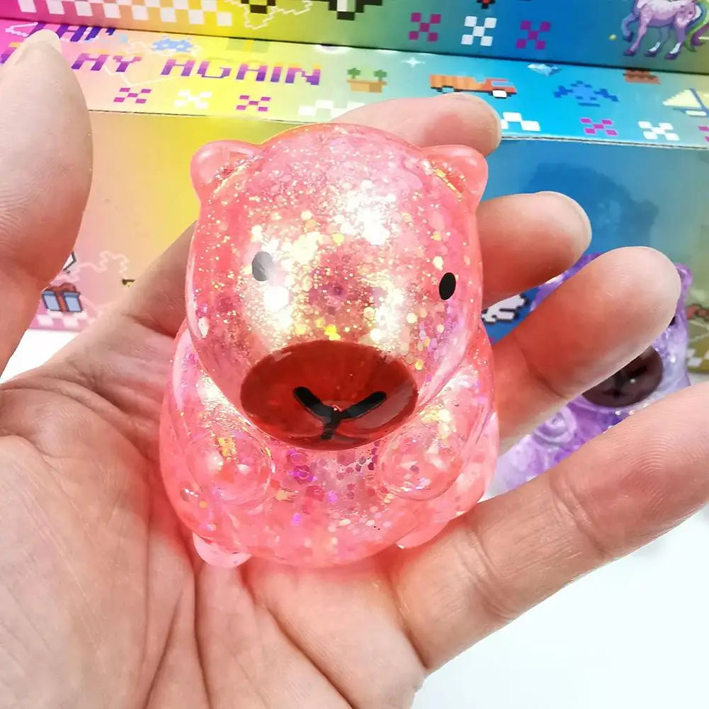 Cartoon Capybara Decompression Toy | Soft Glitter Gummy Fidget for Stress Relief